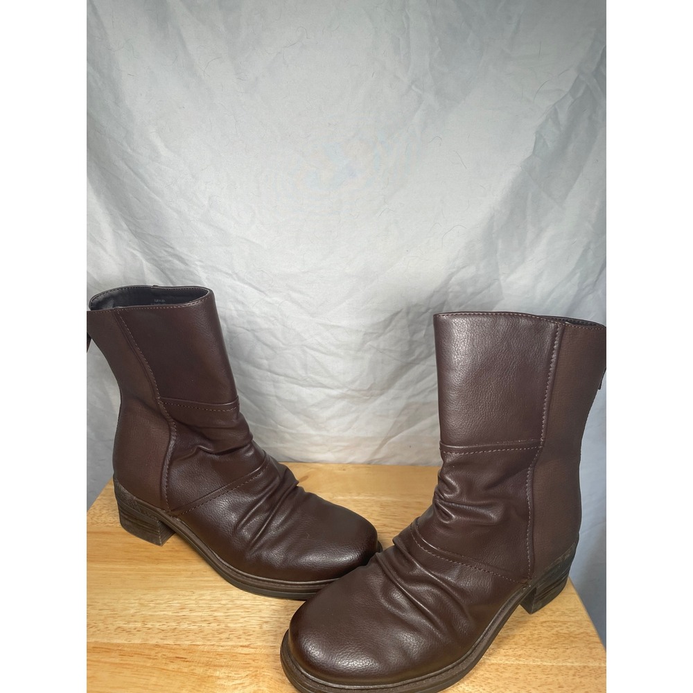 Hokus Pokus Malika Brown Ruched Ankle Boots Womens 9.5M Low Block Heel Booties